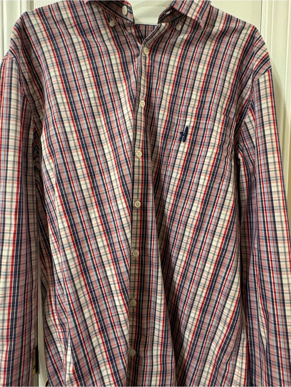 Button-Down Plaid Shirt with Embroidered Logo - Red, Navy, White
